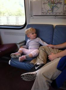 This weekend, Charlie rode the Metro for her first time. Here she is with her dad. 