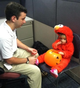 Charlie and her dad pre-game before the office Halloween party. 